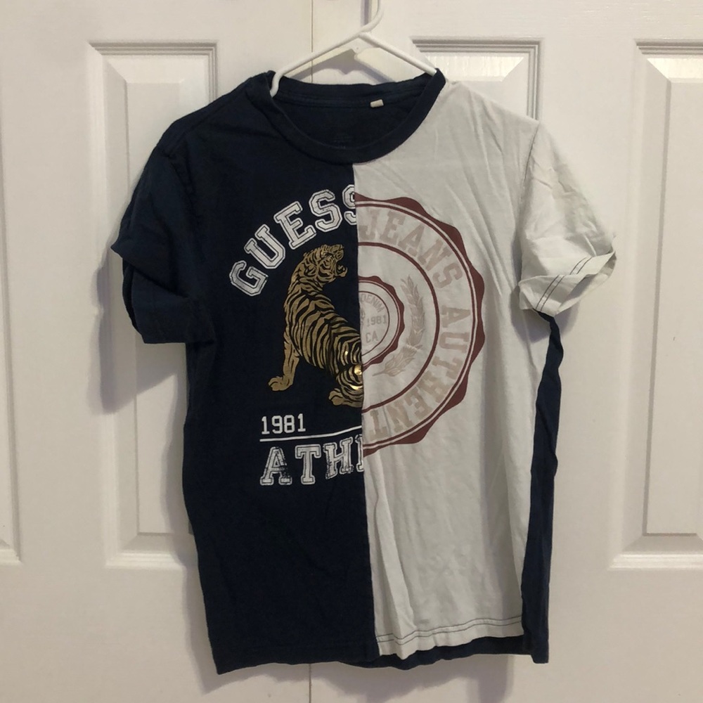 Guess two tone navy blue and white tee